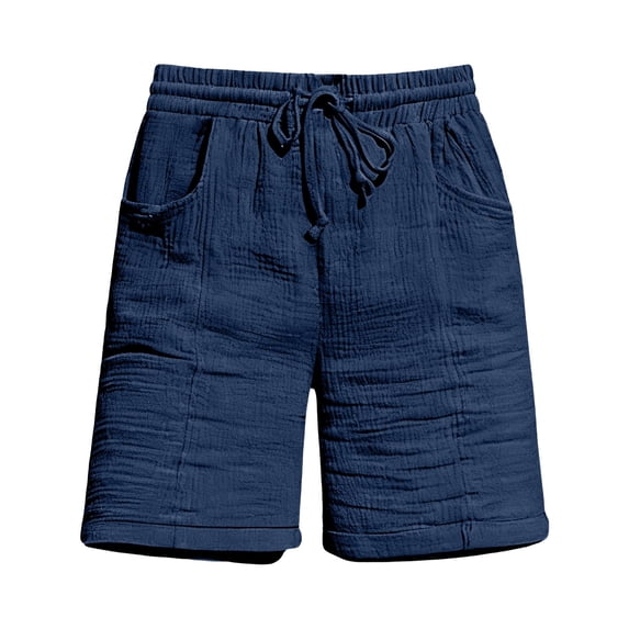 Womens Bermuda Shorts Casual Textured Drawstring Shorts Elastic Waist Loose Fit Summer Comfy Shorts with Pockets