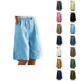thumbnail image 1 of Womens Bermuda Shorts Cotton Elastic High Waist Pockets Wide Leg Breathable Knee Length Bermuda Long Shorts for Women, 1 of 7