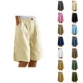 thumbnail image 1 of Womens Bermuda Shorts Cotton Elastic High Waist Pockets Wide Leg Breathable Knee Length Bermuda Long Shorts for Women, 1 of 6