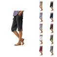 thumbnail image 1 of Womens Bermuda Shorts Cotton Linen Elastic Waist Pockets Breathable Loose Knee Length Bermuda Long Shorts for Women, 1 of 5