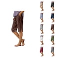 thumbnail image 1 of Womens Bermuda Shorts Cotton Linen Elastic Waist Pockets Breathable Loose Knee Length Bermuda Long Shorts for Women, 1 of 5