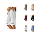 thumbnail image 1 of Womens Bermuda Shorts Cotton Linen Elastic Waistband Pockets Breathable Knee Length Bermuda Long Shorts for Women, 1 of 5