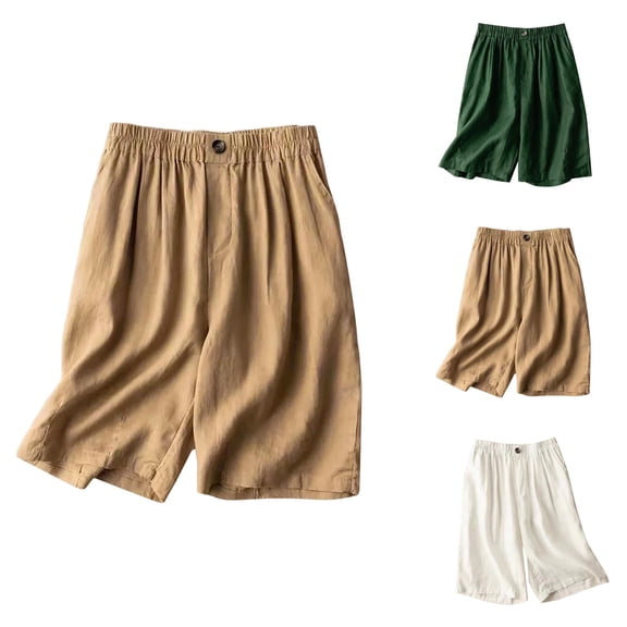 Womens Bermuda Shorts Cotton Wide Leg Elastic Waistband Pockets Loose Fit Knee Length Bermuda Long Shorts for Women