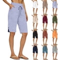 thumbnail image 1 of Womens Bermuda Shorts Drawstring Waist Athletic Loose Casual Running Comfy Summer Shorts with Pockets by Yigetop Green L, 1 of 6