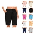 thumbnail image 1 of Womens Bermuda Shorts Elastic High Waist Drawstring Pockets Breathable Knee Length Bermuda Long Shorts for Women, 1 of 8