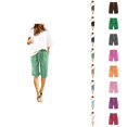 thumbnail image 1 of Womens Bermuda Shorts Elastic Waist Pockets Lightweight Loose Knee Length Cotton Linen Bermuda Long Shorts for Women, 1 of 5