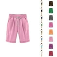 thumbnail image 1 of Womens Bermuda Shorts Elastic Waist Pockets Lightweight Loose Knee Length Cotton Linen Bermuda Long Shorts for Women, 1 of 7