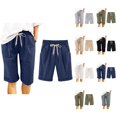 thumbnail image 1 of Womens Bermuda Shorts Elastic Waistband Drawstring Pockets Lightweight Knee Length Bermuda Long Shorts for Women, 1 of 8