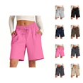 thumbnail image 1 of Womens Bermuda Shorts Elastic Waistband Pockets Drawstring Breathable Knee Length Bermuda Long Shorts for Women, 1 of 7
