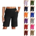 thumbnail image 1 of Womens Bermuda Shorts Elastic Waistband Pockets Lightweight Breathable Knee Length Bermuda Long Shorts for Women, 1 of 8