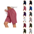 thumbnail image 1 of Womens Bermuda Shorts Elastic Waistband with Drawstring Pockets Breathable Knee Length Bermuda Long Shorts for Women, 1 of 6