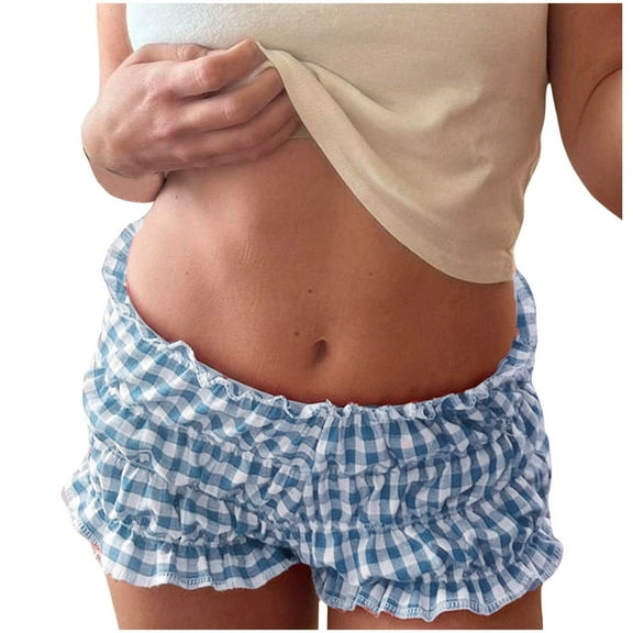 Womens Bermuda Shorts Fashion Sexy Summer Plaid Pleated Lace Casual Summer Flowy Shorts S-L