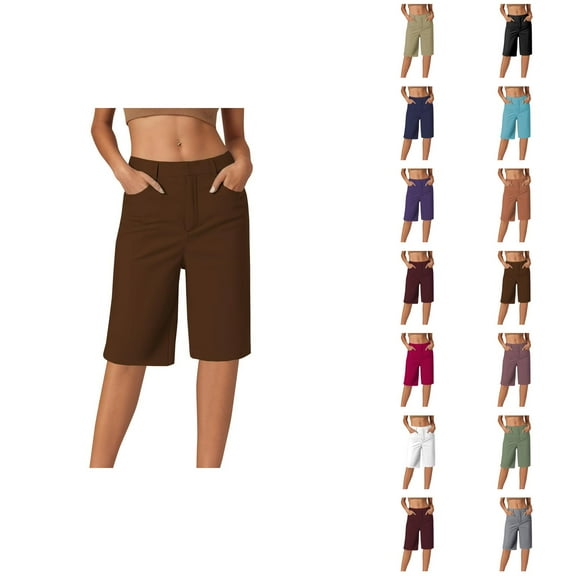 Womens Bermuda Shorts High Elasticity Straight Leg Loose Fit Smart Casual Knee Length Bermuda Long Shorts for Women