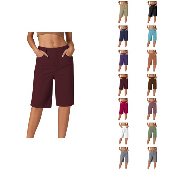 Womens Bermuda Shorts High Elasticity Straight Leg Loose Fit Smart Casual Knee Length Bermuda Long Shorts for Women