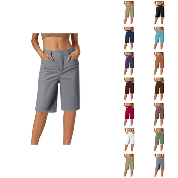Womens Bermuda Shorts High Elasticity Straight Leg Loose Fit Smart Casual Knee Length Bermuda Long Shorts for Women
