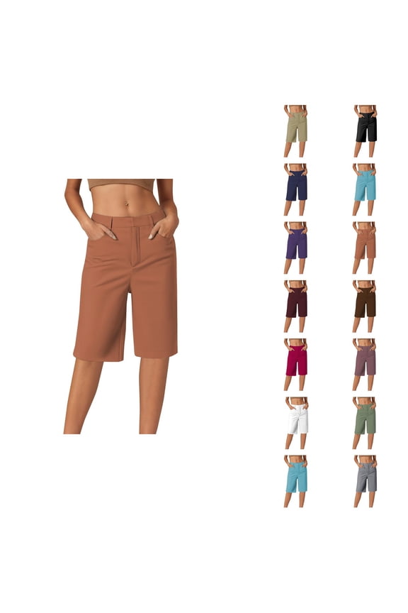 Womens Bermuda Shorts High Elasticity Straight Leg Loose Fit Smart Casual Knee Length Bermuda Long Shorts for Women
