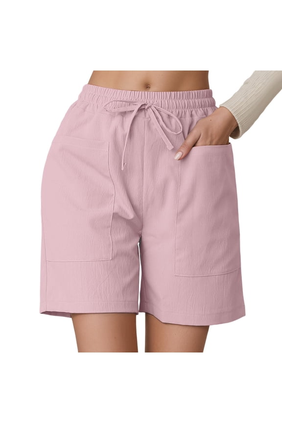 Womens Bermuda Shorts High Waist Elastic Waistband Breathable Casual Loose Beach Summer Clothing Beach Vacation Trendy 2025 with Pockets S-2XL