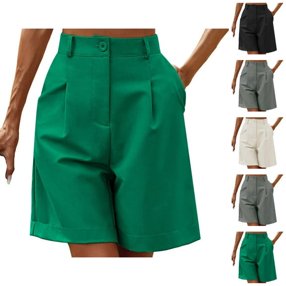 Womens Bermuda Shorts High Waist Loose Fit Wide Leg Pockets Breathable Knee Length Bermuda Long Shorts for Women