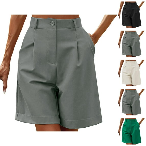 Womens Bermuda Shorts High Waist Loose Fit Wide Leg Pockets Breathable Knee Length Bermuda Long Shorts for Women