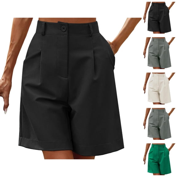 Womens Bermuda Shorts High Waist Loose Fit Wide Leg Pockets Breathable Knee Length Bermuda Long Shorts for Women