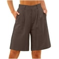 thumbnail image 1 of Womens Bermuda Shorts Knee Length Shorts Women Summer Linen Casual Solid Color Loose Straight Shorts with Pockets Five Quarter Pants Elegant Shorts, 1 of 8