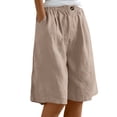 thumbnail image 1 of Womens Bermuda Shorts Knee Length Wide Leg Linen Long Shorts with Pockets Summer Casual Elastic High Waist Short Pants Camel XL, 1 of 5