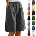 thumbnail image 1 of Womens Bermuda Shorts Knee Length Wide Leg Linen Long Shorts with Pockets Summer Casual Elastic High Waist Short Pants Dark Gray 3XL, 1 of 6
