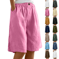 thumbnail image 1 of Womens Bermuda Shorts Knee Length Wide Leg Linen Long Shorts with Pockets Summer Casual Elastic High Waist Short Pants Pink M, 1 of 9