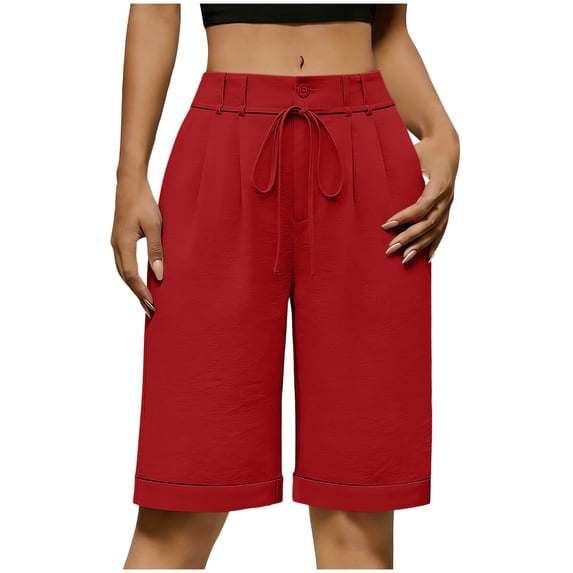 Womens Bermuda Shorts Knee Length Wide Leg Summer Shorts for Women High Waisted Shorts Women's Loose Straight Leg Shorts with Pockets