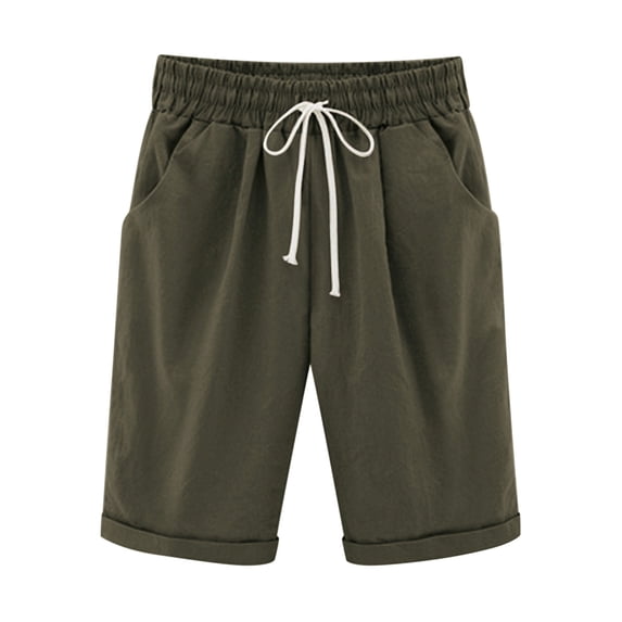 Womens Bermuda Shorts, Loose Fitting Knee Length Pants Elastic Waist Drawstring Casual Beach Summer Shorts 2025 Green XXL