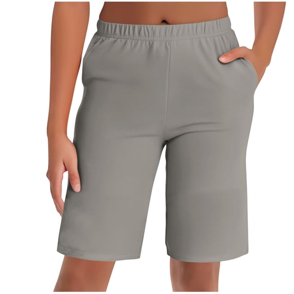 Womens Bermuda Shorts Plus Size Lounge Athletic Shorts Loose Running Shorts Pull On Long Yoga Shorts with Pockets