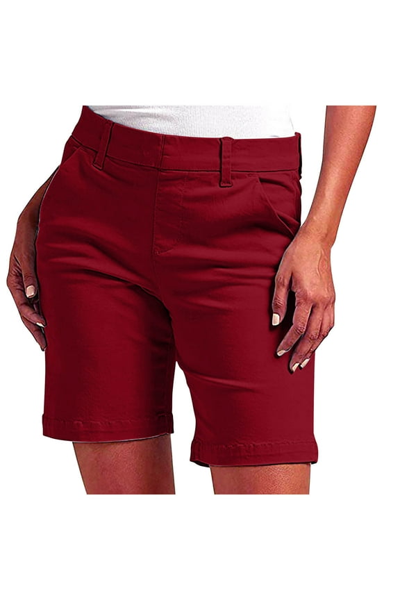 Womens Bermuda Shorts with Pocket Solid Color Short High Rise Short Pants Belted Bottom Ladies Dressy Casual Bottoms Summer Work office Short Pant (Available In Plus Size)