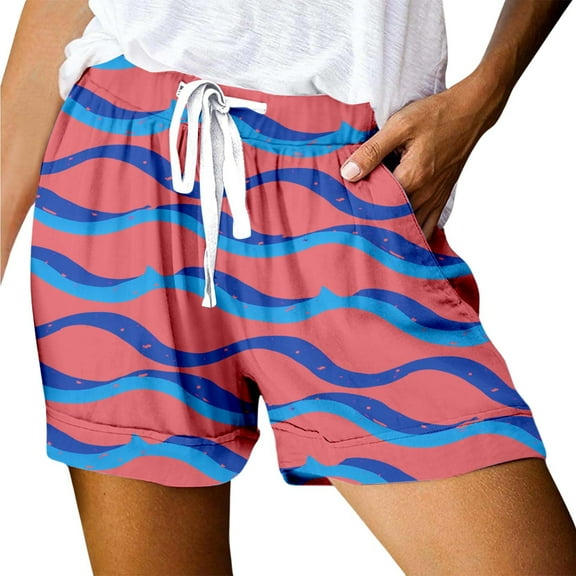 Womens Bermuda Shorts Print Loose Lace Up High Waisted Sports Trendy Casual Shorts with Pockets S-2XL