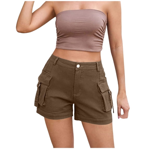 Womens Bermuda Shorts Summer Casual Elastic High Waisted Hiking Casual Camping Summer Flowy Shorts with Pockets XS-XL