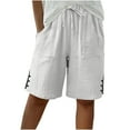 thumbnail image 1 of Womens Bermuda Shorts Summer Casual Wide Leg Knee Length High Waisted Cotton Linen Beach Long Shorts with Pockets, 1 of 6