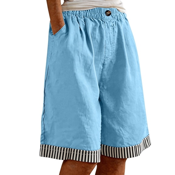 Womens Bermuda Shorts,Womens Hiking Shorts Drawstring Running Pants Linen Blend Shorts Lightweight Bermuda Shorts Muslin Shorts Women Ladies Bermuda Shorts Knee Length Running Shorts Blue M