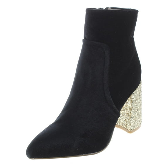 Womens Betsey Johnson Kacey Glitter Heels Booties, Black Velvet