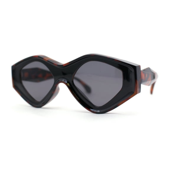Womens Beveled Concave Octagonal Thick Plastic Mod Sunglasses Tortoise Black
