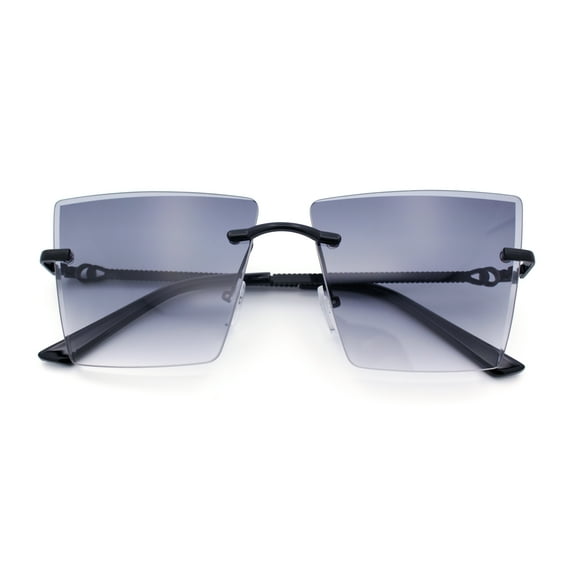 Womens Beveled Large Square Rectangle Rimless Cat Eye Luxury Sunglasses Black - Smoke