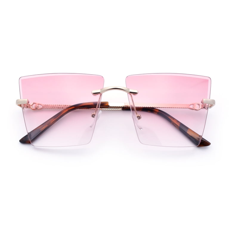 Womens Beveled Large Square Rectangle Rimless Cat Eye Luxury  display picture 2