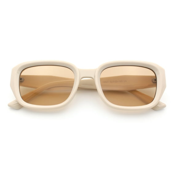 Womens Beveled Rectangle Mod Hipster Plastic Fashion Sunglasses Ivory - Brown