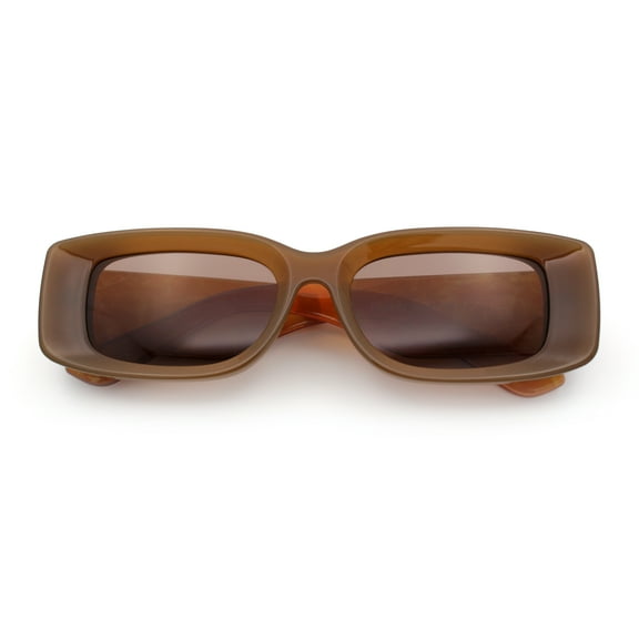 Womens Beveled Rectangle Mod Thick Plastic Fashion Sunglasses All Brown