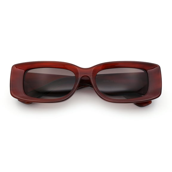 Womens Beveled Rectangle Mod Thick Plastic Fashion Sunglasses Burgundy - Smoke