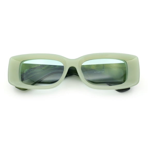 Womens Beveled Rectangle Mod Thick Plastic Fashion Sunglasses Light Green - Blue
