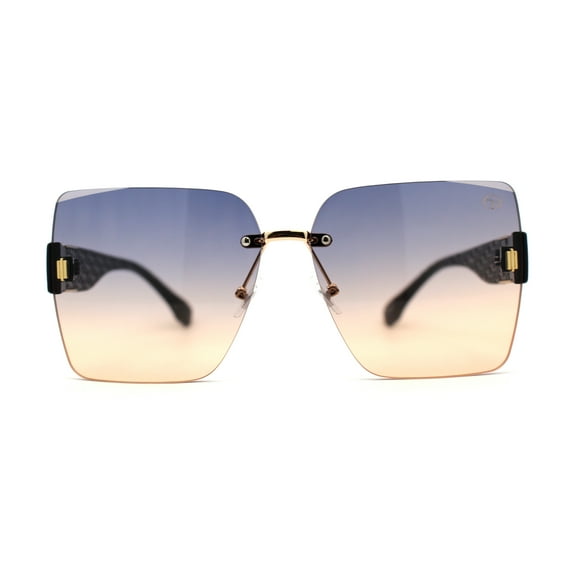 Womens Beveled Rimless Luxury Fashion Oversize Rectangle Sunglasses Black Gold Black Brown