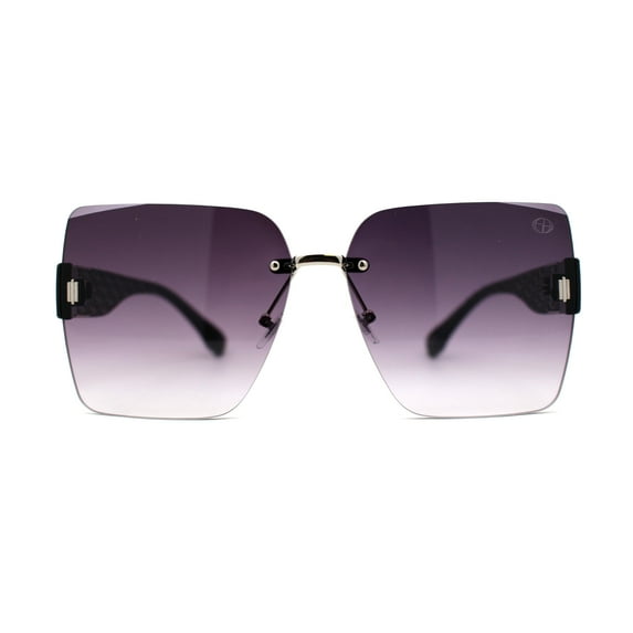 Womens Beveled Rimless Luxury Fashion Oversize Rectangle Sunglasses Black Silver Smoke