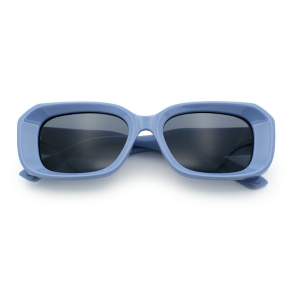Womens Beveled Thick Plastic Narrow Rectangle Mod Fashion Sunglasses Blue - Black