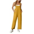 thumbnail image 1 of Womens Bib Overalls Cotton Linen Wide Leg Jumpsuits with Pockets Casual Beach Vacation Summer Rompers (S, Yellow), 1 of 8