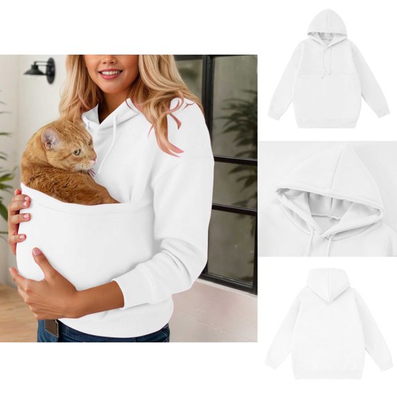 Womens Big Pet Pouch Sweatshirt Oversized Kitten Puppy Carrier Hood Creative Long Sleeve Oversized Pocket Pullover Sweatshirt Warm Fall Winter Clothes