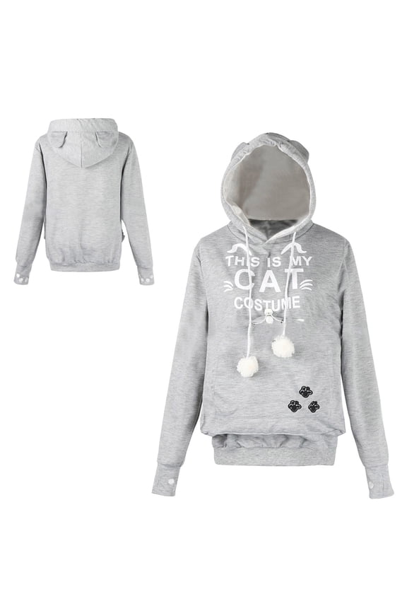 Womens Big Pet Pouch Sweatshirt Pet Carrier Hoodie Long Sleeve Large Pocket Kangaroo Pocket Holder Winter Clothes